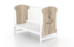 Miki, łóżeczko dziecięce 120×60 cm, kolor dąb sonoma / biały, z zastawką — zdjęcie produktowe