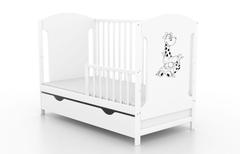 Miki, łóżeczko dziecięce 120×60 cm, kolor biały, z szufladą, z zastawką — zdjęcie produktowe